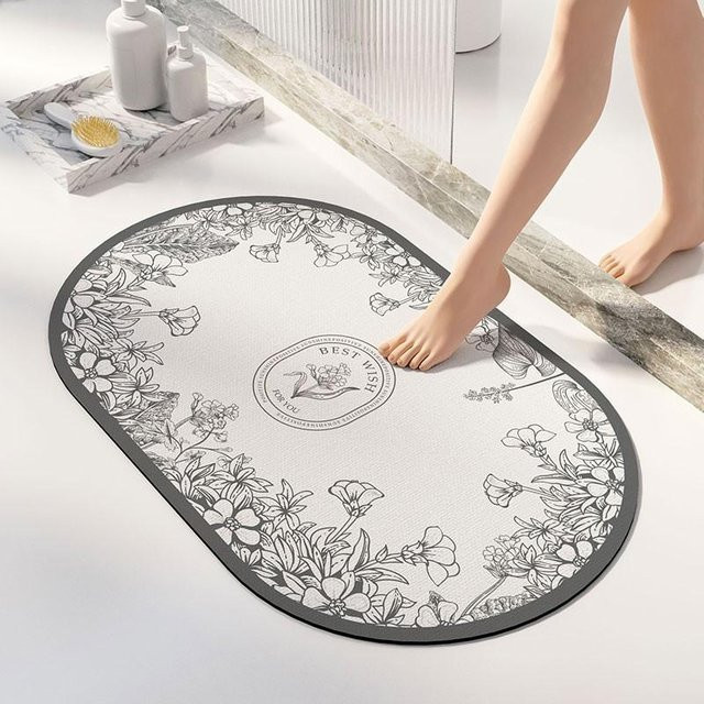 Ovaler Badezimmerteppich aus Kieselgur von Yiran Health & Beauty, rutschfeste Fußmatte in Weiß, B/L: 80 x 50 cm - Bild 1