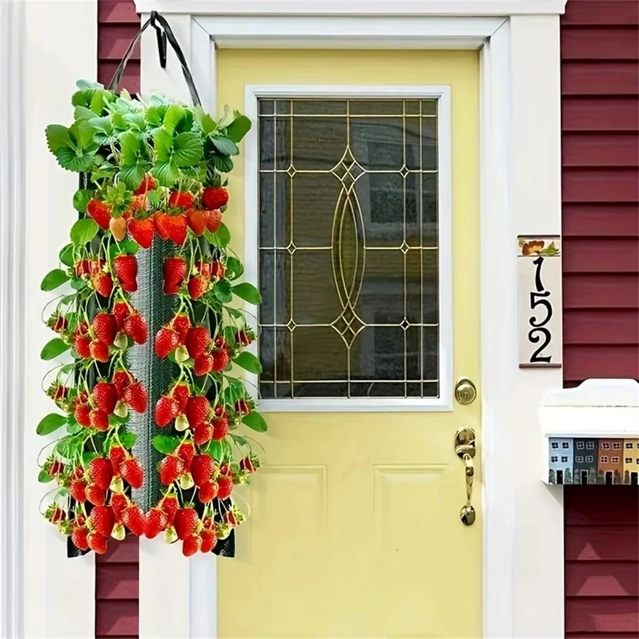 Vertikaler Pflanzbeutel mit 6 Löchern für Erdbeeren und Gemüse, Grün, B/H: 25 x 70 cm - Bild 3