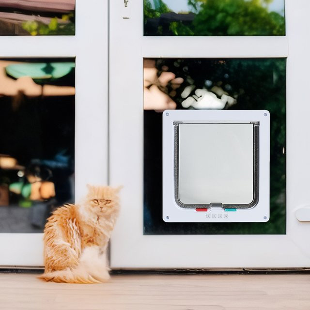 VAKIND Haustierklappe mit 4-Wege-Sicherheitsschloss in Schwarz für Hunde und Katzen, wetterfeste Katzenklappe für Türen und Schiebetüren - Bild 1