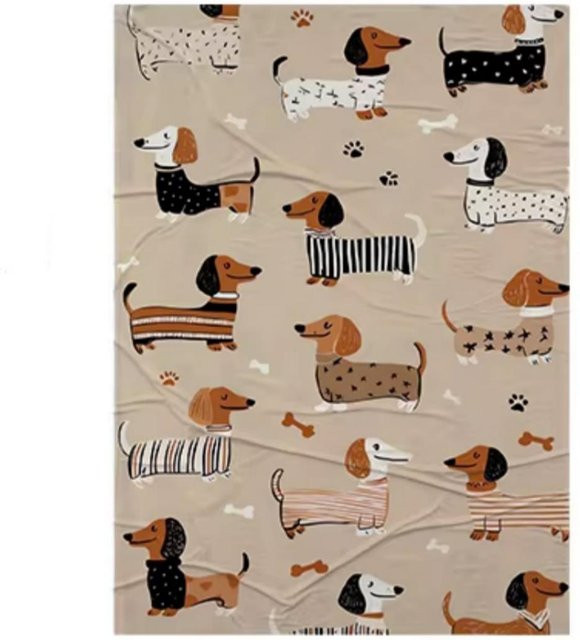 JMG Household Supplies Flanelldecke mit Dackel-Motiv in Braun, Schwarz und Weiß, B: 70 cm, L: 100 cm - Bild 1