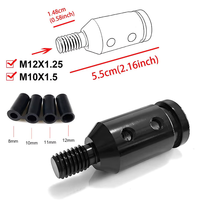 JDM RACING Universeller Auto-Schaltknauf-Adapter aus Aluminium-Legierung in Schwarz für Nicht-Gewinde-Schalthebel M12x1.25 M10x1.5 - Bild 2