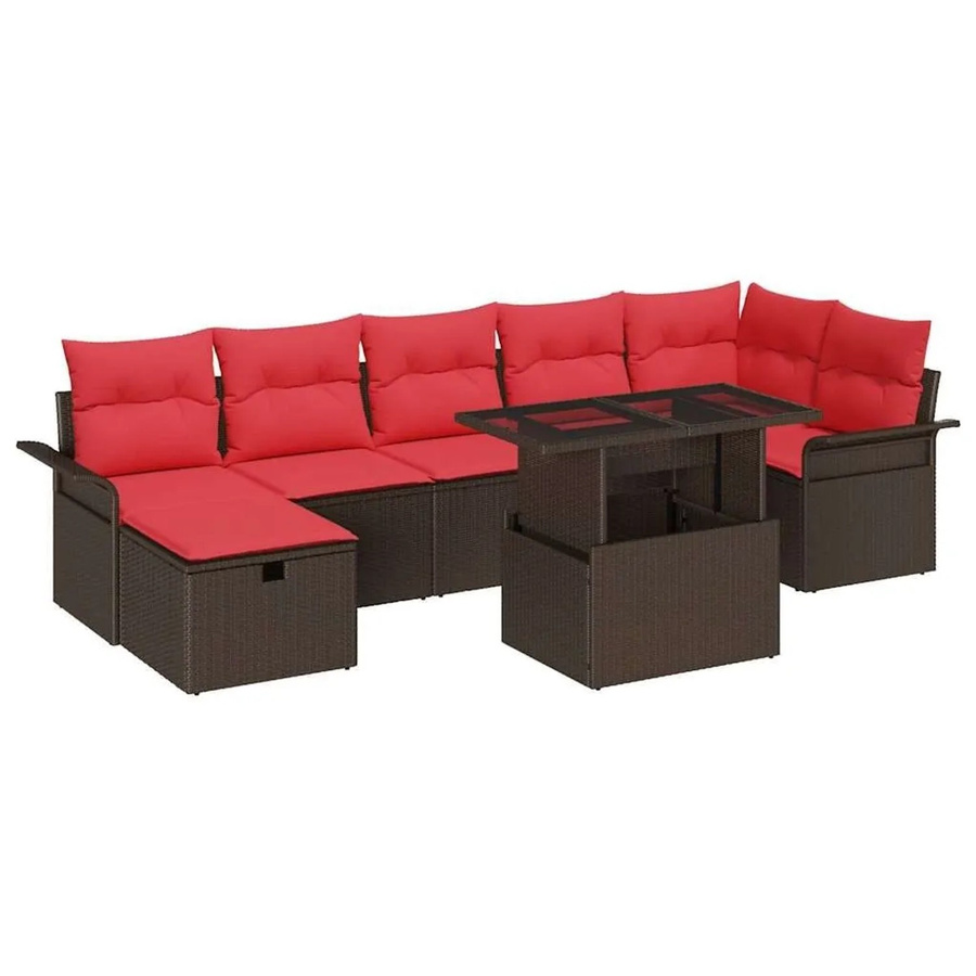 vidaXL Garten-Sofa-Set aus Polyrattan und Akazienholz in Braun mit 8-teiligem Lounge-Set, L-Form, Kissen und integriertem Stauraum - Bild 2