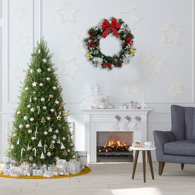 YOUTHINK Weihnachts-Winterkranz zum Aufhängen, bunter Weihnachtskranz mit Blättern für Haustür, Fenster oder Wand, Durchmesser: 20 cm - Bild 1