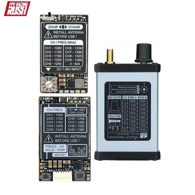 Rushfpv Video-Sender VTX 1.2G/1.3G mit 800mW/1.6W und 8CH in Schwarz - Bild 1