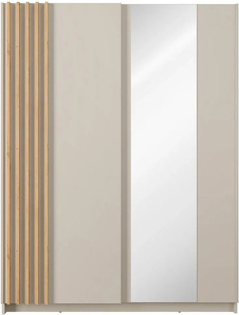 Vente-unique Kleiderschrank Calela Beige mit Schiebetüren und Spiegel, B: 150,5 cm, H: 198,5 cm, T: 62 cm - Bild 1