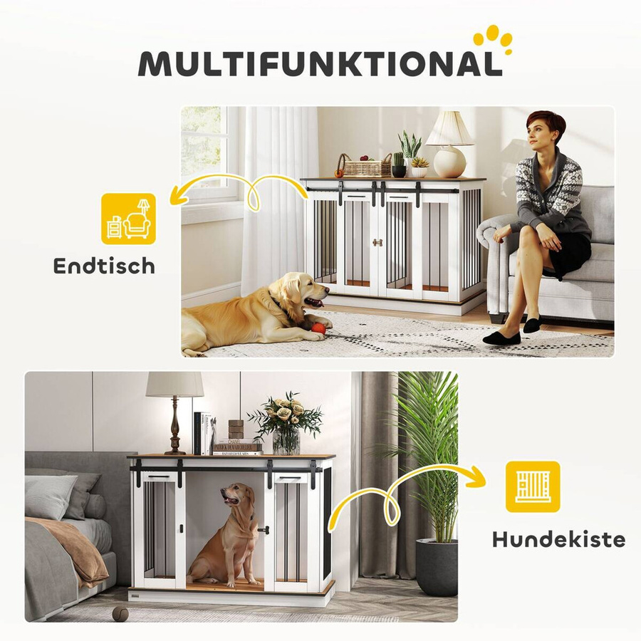 PawHut Hundebox aus Metall und MDF in Weiß mit Doppeltüren für mittelgroße Hunde, B/T/H: 120 x 60 x 88,5 cm - Bild 3