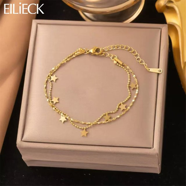 EILIECK Armband Edelstahl, Gold, Pentagramm-Sterne-Anhänger, Damen - Bild 1