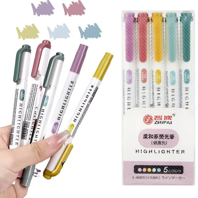 ZHIPAI Textmarker Set in Pastellfarben mit Dual Tip Meißel- und Spitzenspitze, 6er Set, Mehrfarbig - Bild 1