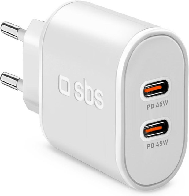 SBS Ladegerät mit zwei USB-C-Anschlüssen und 45 Watt Power Delivery in Weiß - Bild 1