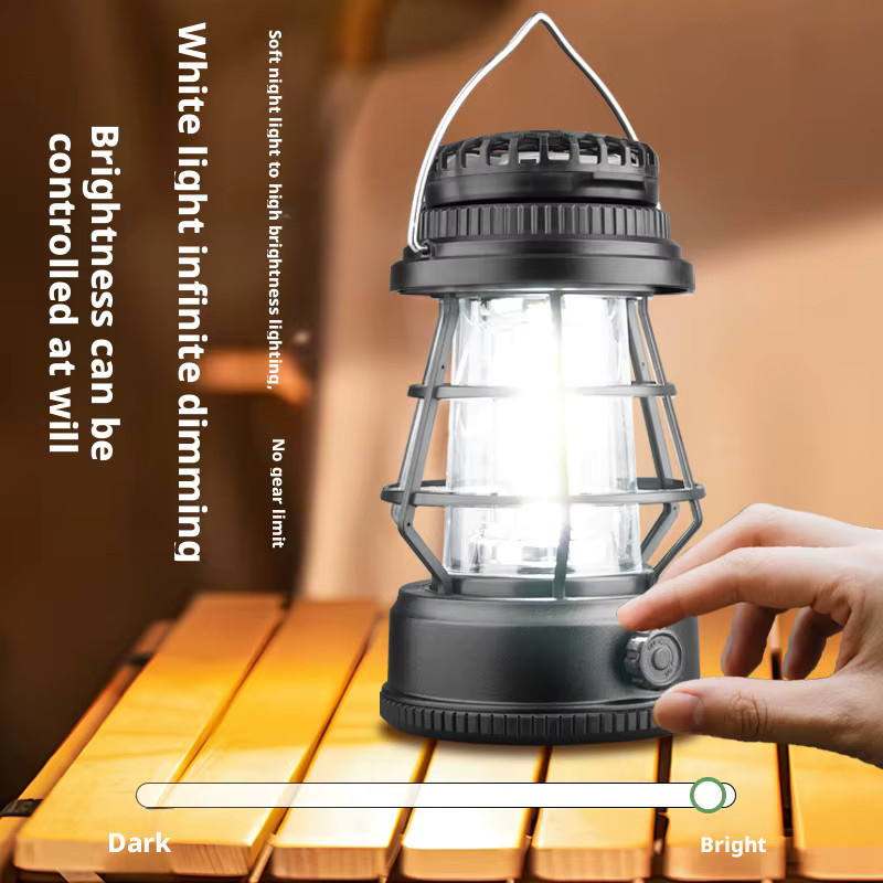 ESMARTER Vintage Camping Laterne Schwarz, Wiederaufladbare Tragbare Outdoor Lampe mit Warmweißem Licht - Bild 2