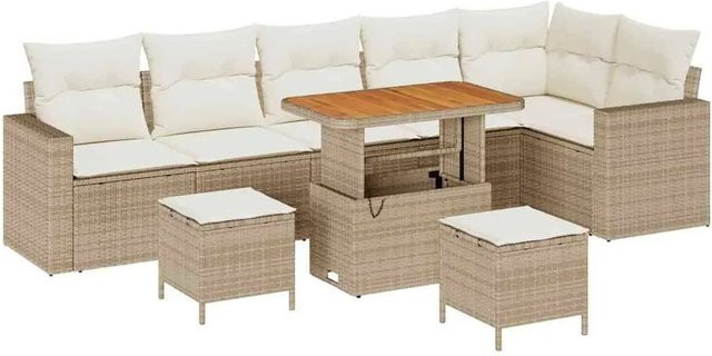 vidaXL Gartensofa-Set aus Poly-Rattan in Beige mit 11-teiligem Set inklusive Kissen und Stauraumfunktion - Bild 1