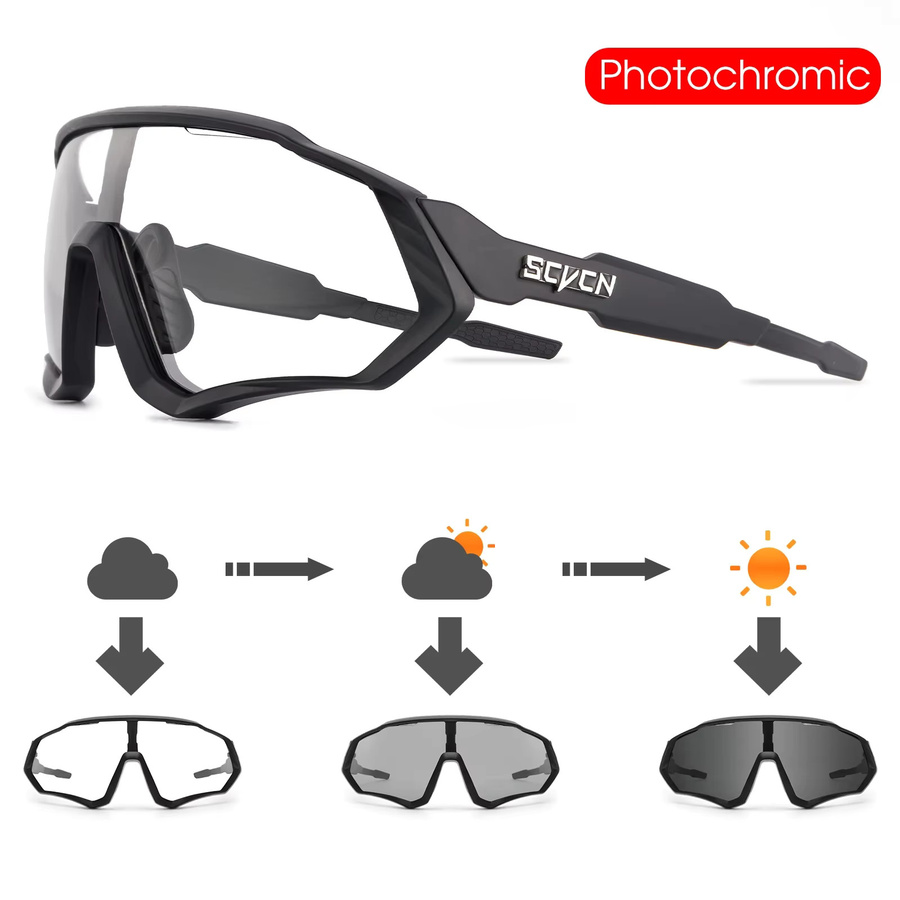 SCVCN Sportsonnenbrille, Photochrome, Vollrand, Black, Unisex, Kunststoff - Bild 2