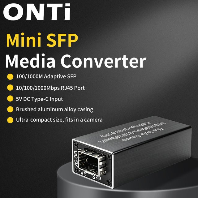 ONTi Mini RPOE 1.25G Medienkonverter mit 1 SFP-Steckplatz und 1 RJ45 Ethernet Anschluss, Typ-C Eingang, 5V DC - Bild 1