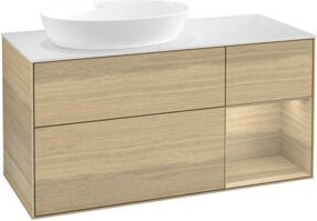 V&B Waschtischunterschrank Finion in Weiß mit Eichenregal, Breite: 120 cm, Tiefe: 50,1 cm, Höhe: 50,1 cm - Bild 1