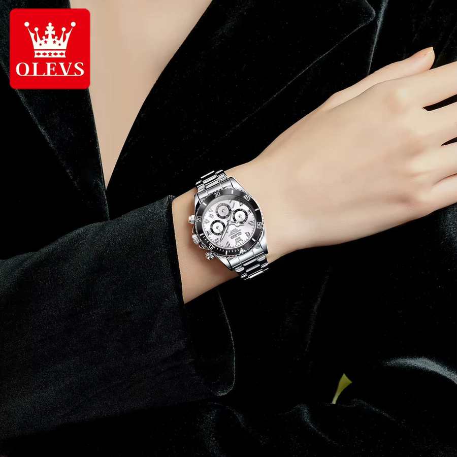 OLEVS Chronograph, Quarz, Edelstahl, Weiß, Damen - Bild 3