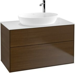 V&B Finion Waschtischunterschrank mit Wandbeleuchtung in Walnuss Veneer, Breite: 100 cm, Tiefe: 50,1 cm - Bild 1