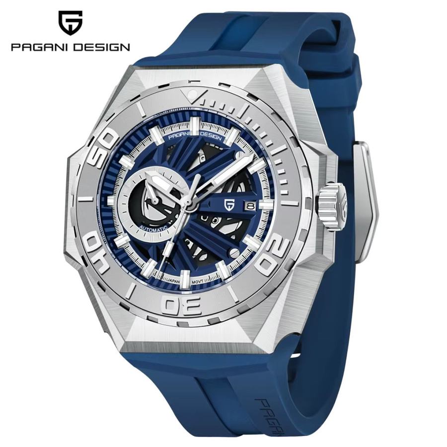 PAGANI DESIGN Armbanduhr Automatik, Edelstahl, Kautschuk, Schwarz, Herren - Bild 5