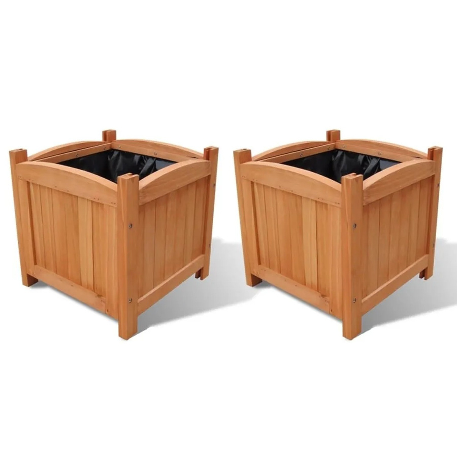 DELUKE Pflanzkasten RIOS Blumenkübel aus Tannenholz in Braun mit 2 Töpfen, B/T/H: 30 x 30 x 30 cm - Bild 2