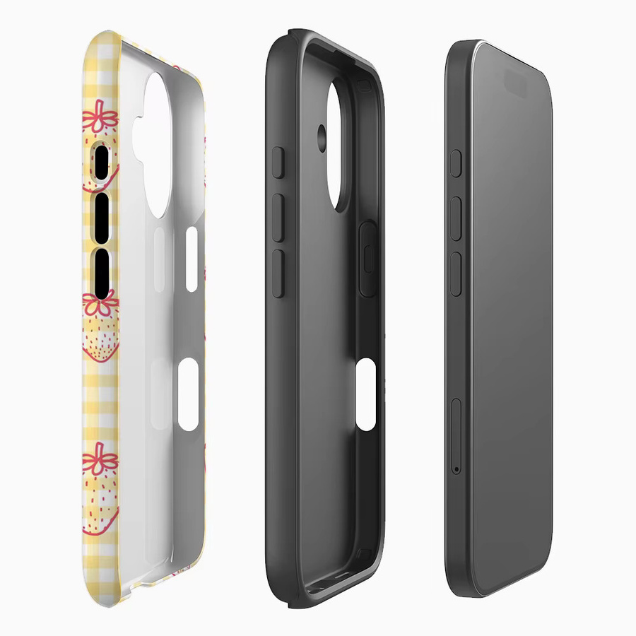 Potdemiel Handyhülle mit Erdbeer-Design in Gelb für iPhone 17 16 15 14 13 Pro Max Plus, robuste magnetische Schutzhülle mit Einzel- und Doppelschicht-Schutz - Bild 2