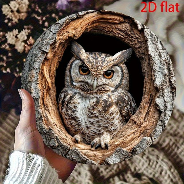 Potdemiel Vintage Eulen Metallwandkunst aus Aluminium, quadratisch, Mehrfarbig, B/H: 20,32 x 20,32 cm - Bild 1