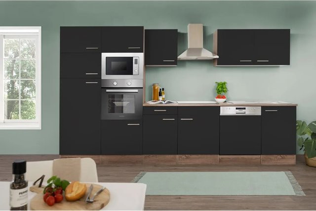 Respekta Küchenzeile KB340EYSMIGKE in Schwarz-Eiche York Nachbildung, modern und geradlinig, Breite: 340 cm, Tiefe: 60 cm, Höhe: 205 cm - Bild 1