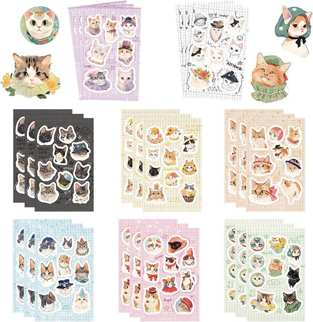 8 Stück Katzen-Collage-Aufkleber in Multicolor von Sticker Story Store für Tagebücher und DIY-Bastelarbeiten - Bild 1