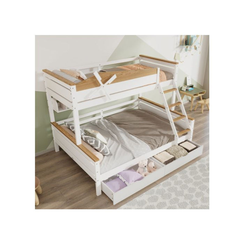 MUVOE Etagenbett Windmühle für Kinder in Weiß und Natur aus Massivholz mit Hausrahmen und Schubladen - Bild 3