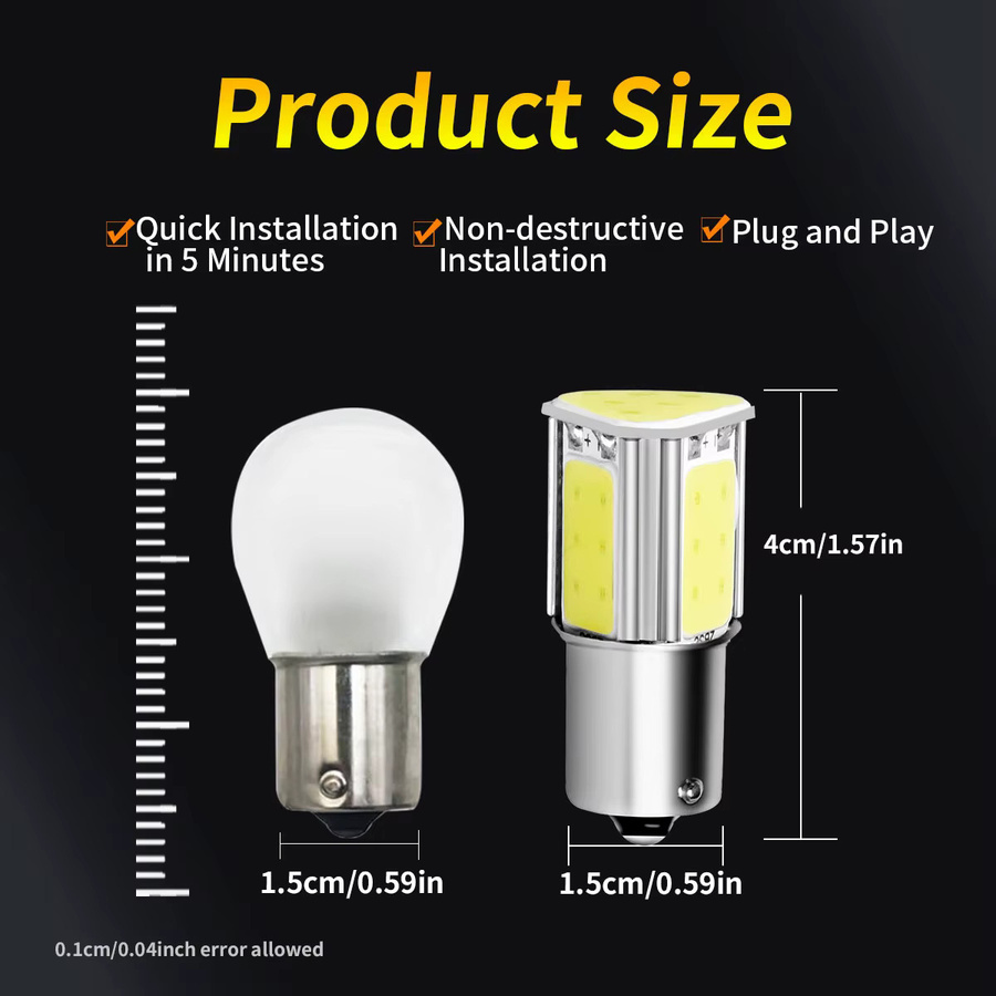 p2max COB-LED Auto Leuchtmittel für Bremslicht Rückfahrlicht und Nebelscheinwerfer in den Farben Weiß, Blau, Gelb, Rot und Grün (Sockel 1156 BA15S P21W S25 G18 1157 BAY15D P21/7W) - Bild 2