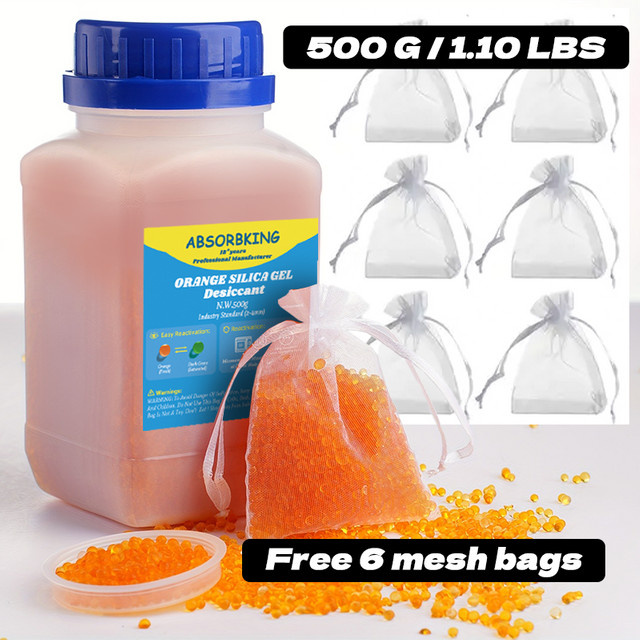 AbsorbKing Silikon-Trockenmittel in Orange zur Entfeuchtung für 3D-Drucker, Elektronik und Mobiltelefone inklusive Netztasche - Bild 1