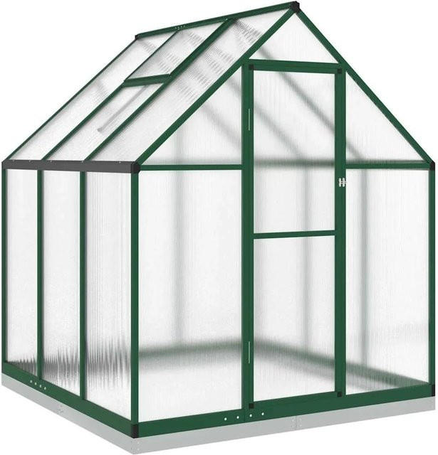 Furnicato Gewächshaus mit Fundamentrahmen und Lüftungsfenster in Grün, B/T/H: 169 x 169 x 202 cm, Aluminium und Polycarbonat - Bild 1