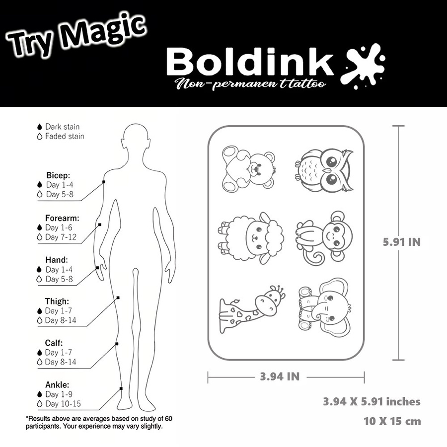 Boldink Tattoo-Aufkleber, Tier-Motiv, wasserfest - Bild 4
