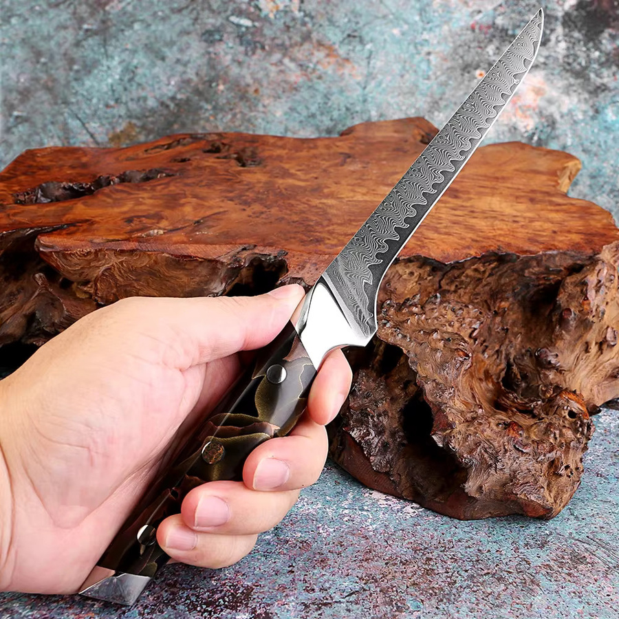 Xituo Filetmesser aus Damaststahl mit flexibler Klinge und Kupfer-Platin-Harz Griff in Multicolour, 15,24 cm - Bild 5