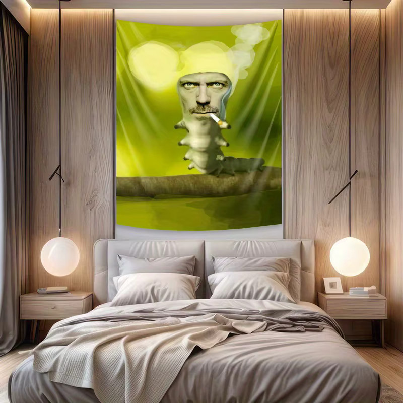 VIKAMA Surrealistischer Wandteppich in Grün mit abstraktem Portrait-Design und Fantasy-Illustration im modernen Stil - Bild 2