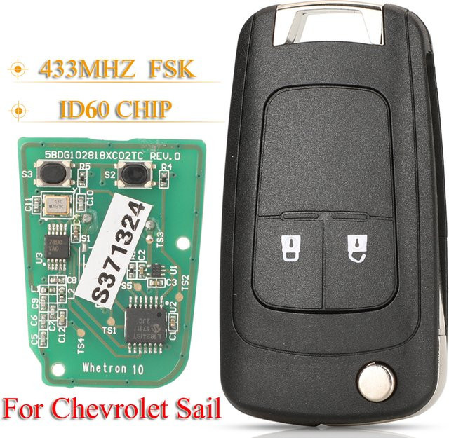 Jingyuqin Klappbarer Fernbedienungs-Autoschlüssel mit 2 Tasten, 433MHz ID60 Chip, Schwarz, für Chevrolet Sail 2019 2020 2021+ - Bild 1
