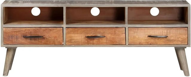 vidaXL TV-Schrank aus Mango-Massivholz in Grau und Braun, B/T/H: 130 x 35 x 51 cm - Bild 1