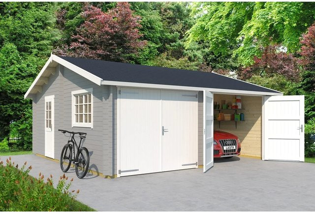 Lasita Maja Doppel-Holzgarage Falkland mit Holztor in Lichtgrau, B/T: 628,6 x 635 cm - Bild 1