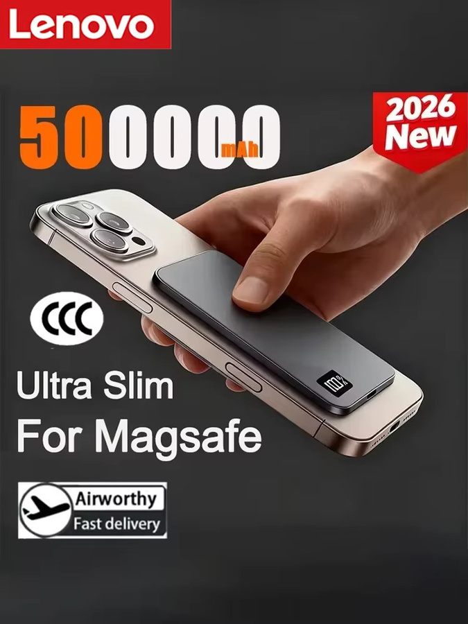 Lenovo MagSafe Powerbank 50000mAh Ultradünne Magnetische Kabellose Mobile Batterie mit Digitalem Display in Schwarz - Bild 3