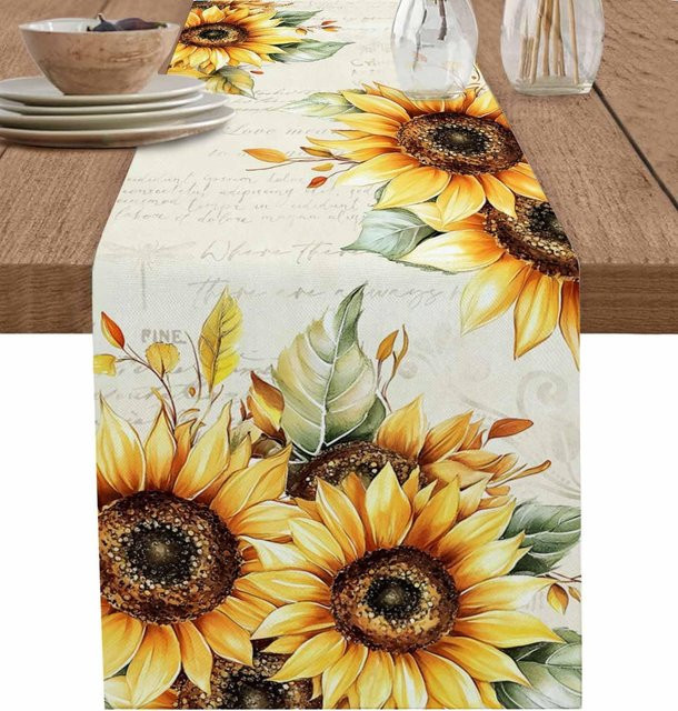 JMG Household Supplies Tischläufer aus Leinen mit gelbem Blumenmuster für Hochzeiten und Landhaus-Dekoration, Breite: 33 cm, Länge: 150 cm - Bild 1