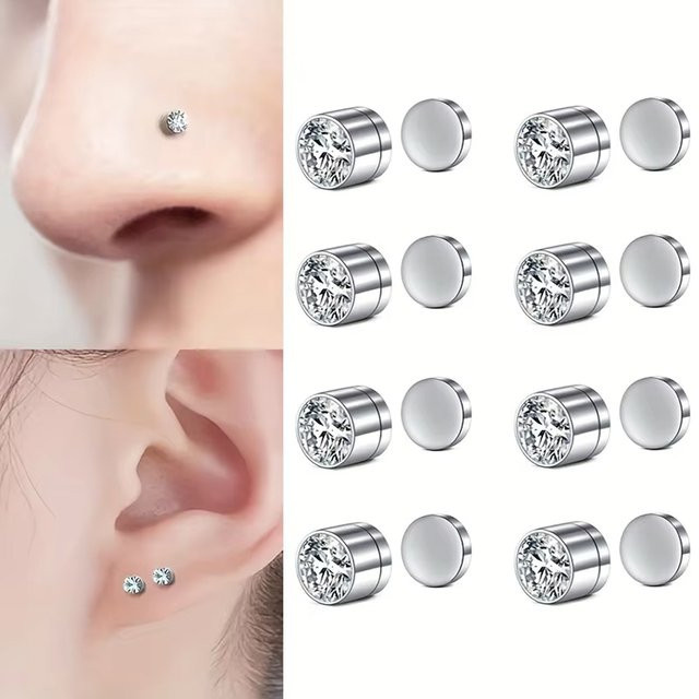 ZAKOL Magnetischer Fake-Nasenstecker, Silber, Zirkonia, Unisex - Bild 1