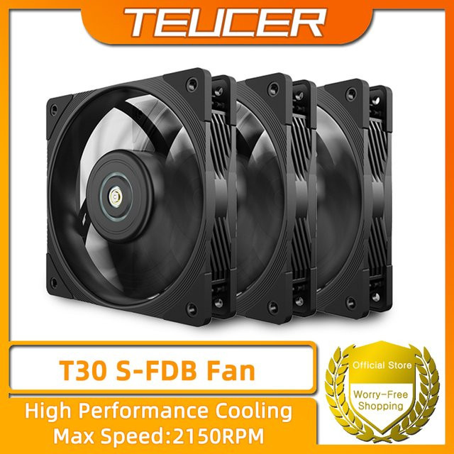 TEUCER T30 PC-Lüfter 12 cm, 12 V, 4 PIN, PWM, 2150 U/min, S-FDB-Lager, leiser Gehäuse- und Kühlerlüfter in Schwarz oder Weiß - Bild 1