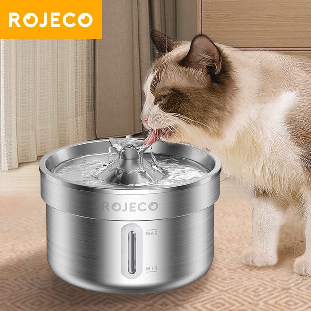 ROJECO Automatischer Edelstahl-Trinkbrunnen für Katzen und Hunde, intelligenter Wasserspender in Silber - Bild 1