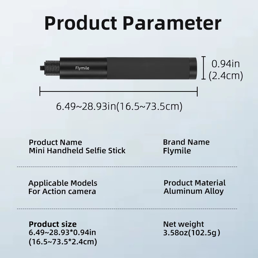 ALLOET Selfie-Stick aus Aluminiumlegierung mit verstellbarem Griff für Insta360 Go Ultra, X5 und Pocket 3 Actionkameras in Schwarz - Bild 6