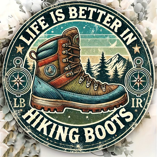 Potdemiel Wandkunstschild Life is Better in Wanderstiefeln, rundes Metalldekor in Vintage-Optik, Durchmesser: 20,3 cm - Bild 1