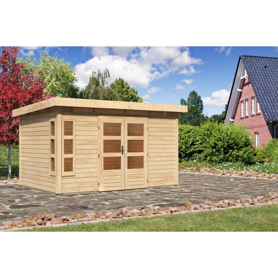 Karibu Holz-Gartenhaus Kastberg mit Flachdach in Naturbelassen, B/T: 360 x 240 cm - Bild 2