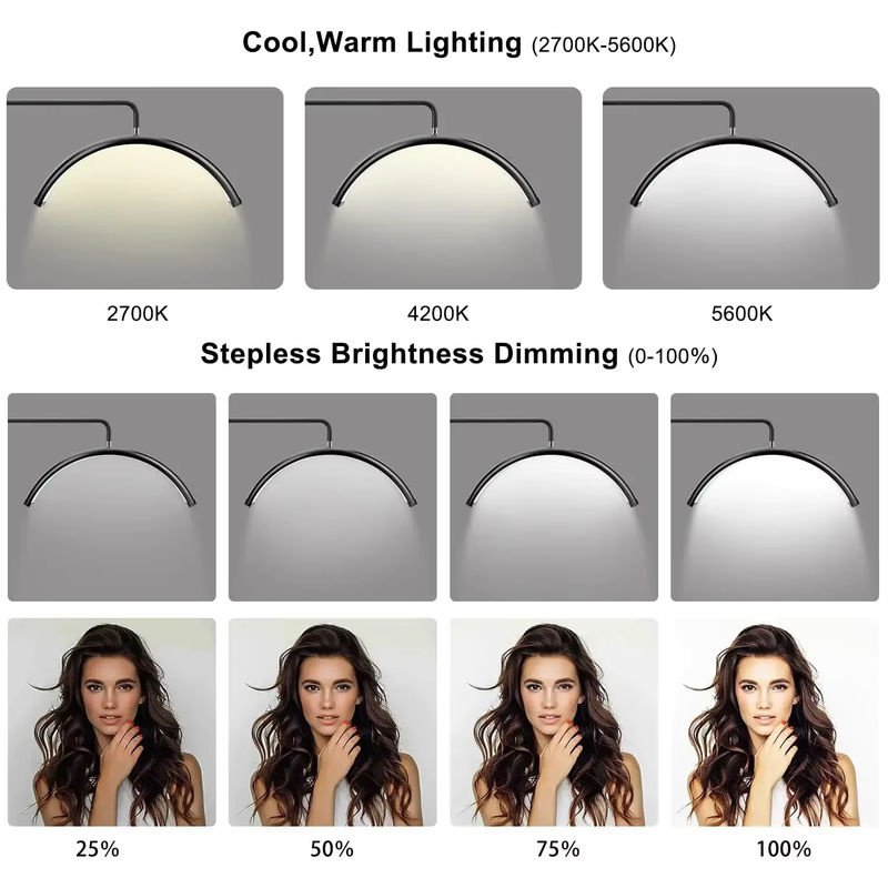 DARHYN LED Halbmond Stehlampe in Weiß, 40W dimmbar, Bogenlampe für Beauty-Salon und Make-up Beleuchtung, Höhe: 130 cm - Bild 2