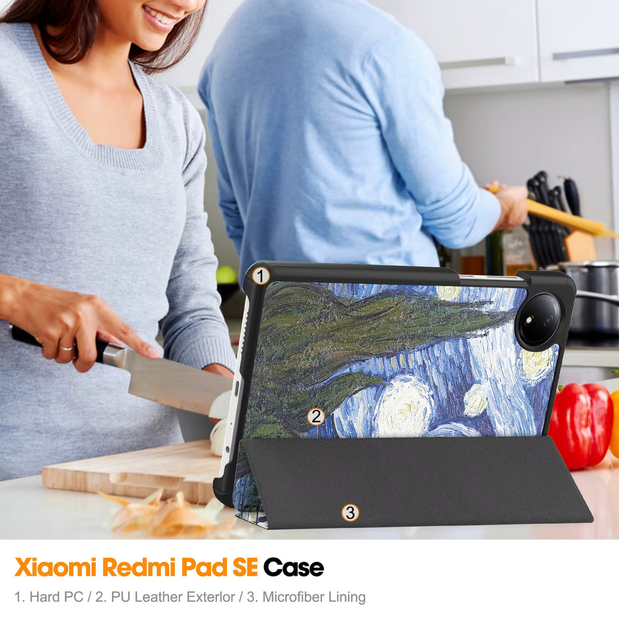 Xiaomi Redmi Pad SE 8,7 Tablet Hülle aus PU Leder mit Tri-Fold Standfunktion in Blau und Multicolour - Bild 6
