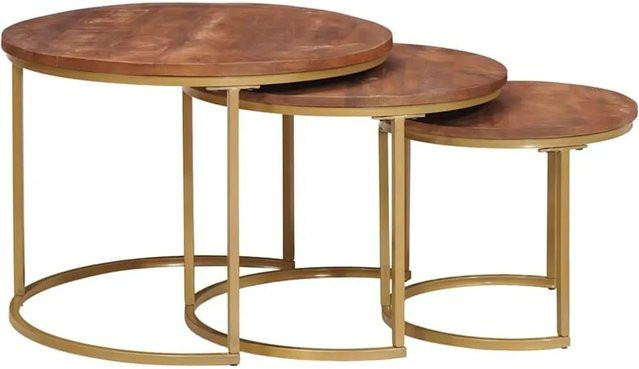 vidaXL Nesting-Couchtische 3-teilig in Honigbraun aus Massivholz Mango und Stahl im industriellen Look - Bild 1