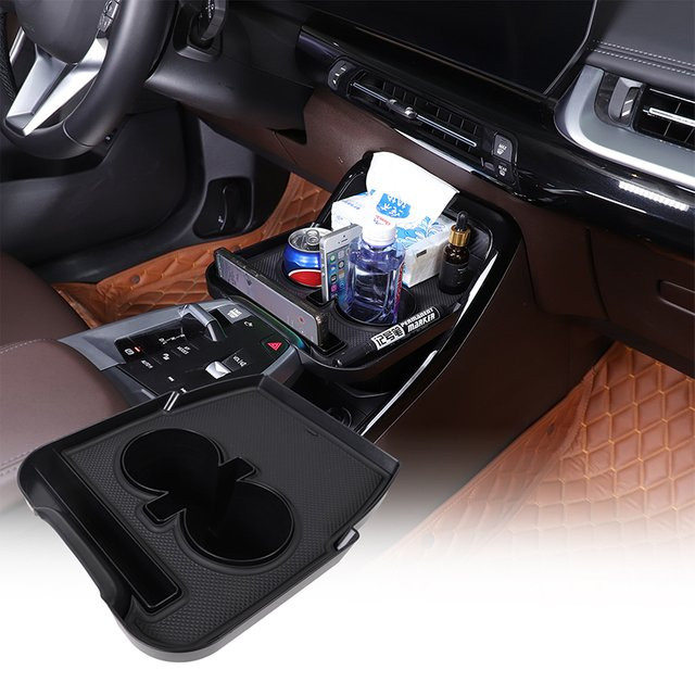 Suetlcoity Auto-Mittelkonsole Getränkehalter und Aufbewahrungsbox Organizer für BMW X1 iX1 U11 U12, Schwarz - Bild 1