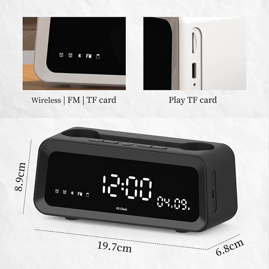 Niditon Digitaler Wecker mit Bluetooth-Lautsprecher, Radio und Temperaturanzeige in Schwarz - Bild 6
