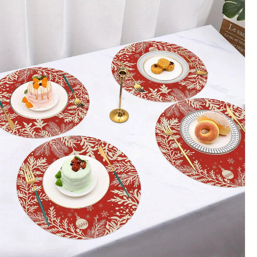 VIKAMA 4-teiliges Weihnachts-Tischset Set in Rot und Weiß für deine Feiertags-Tischdekoration - Bild 4